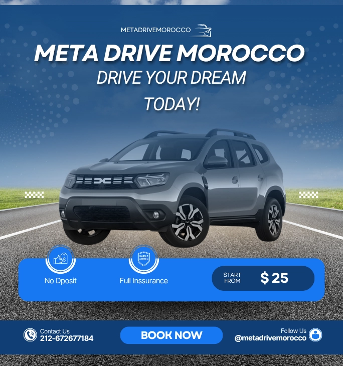Car rental Marrakech with Meta Drive Morocco, no deposit, full insurance, and affordable SUV rental starting from $25 per day